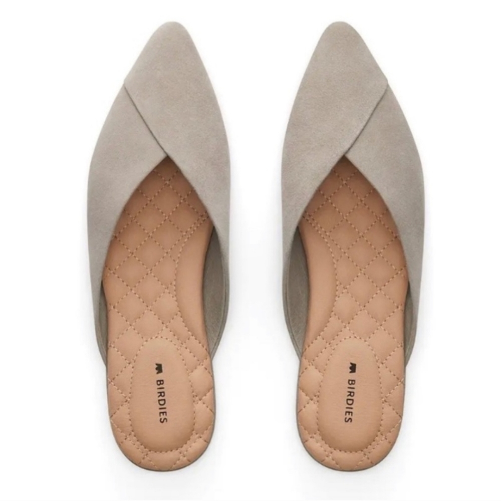NEW Birdies The Swan Lunar Suede mule in taupe color